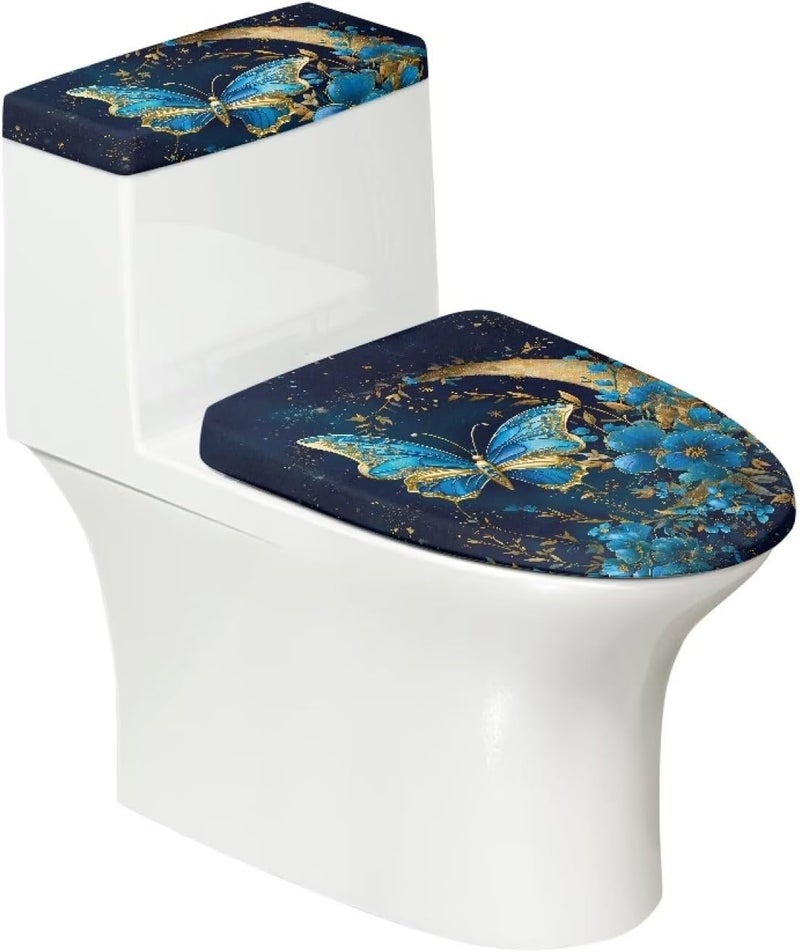 CREAMIC Blue Butterfly Toilet Lid Cover and Toilet Tank Cover Soft Plush Seat Covers Tank Lip Covers Seat Covers Fits Most Lids for Accessories Decor Machine Washable - Image 2